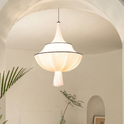 Modern Minimalist Cake Hardware Fabric 3-Light Chandelier For Living Room