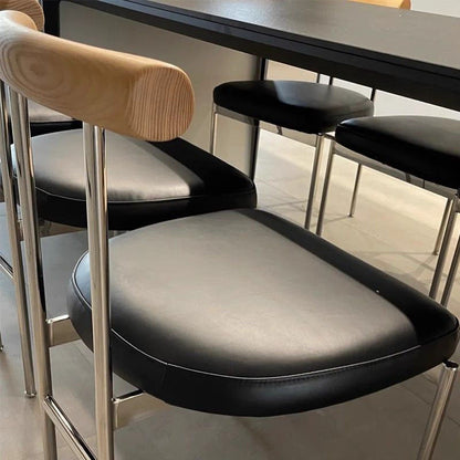 Contemporary Nordic Half Round Microfiber Leather Metal Wood Curved Backrest Dining Chair For Dining Room