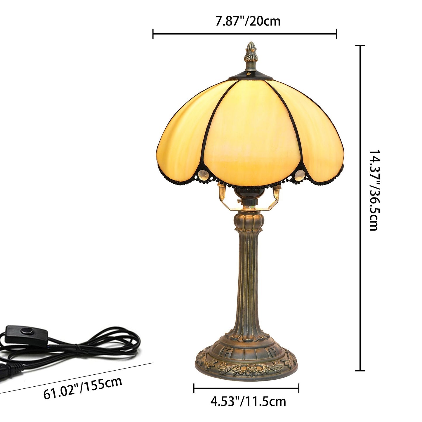 Traditional Tiffany Half Round Stained Glass Resin 1-Light Table Lamp For Bedroom