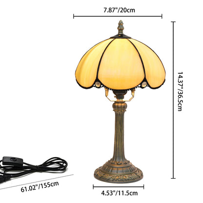 Traditional Tiffany Half Round Stained Glass Resin 1-Light Table Lamp For Bedroom