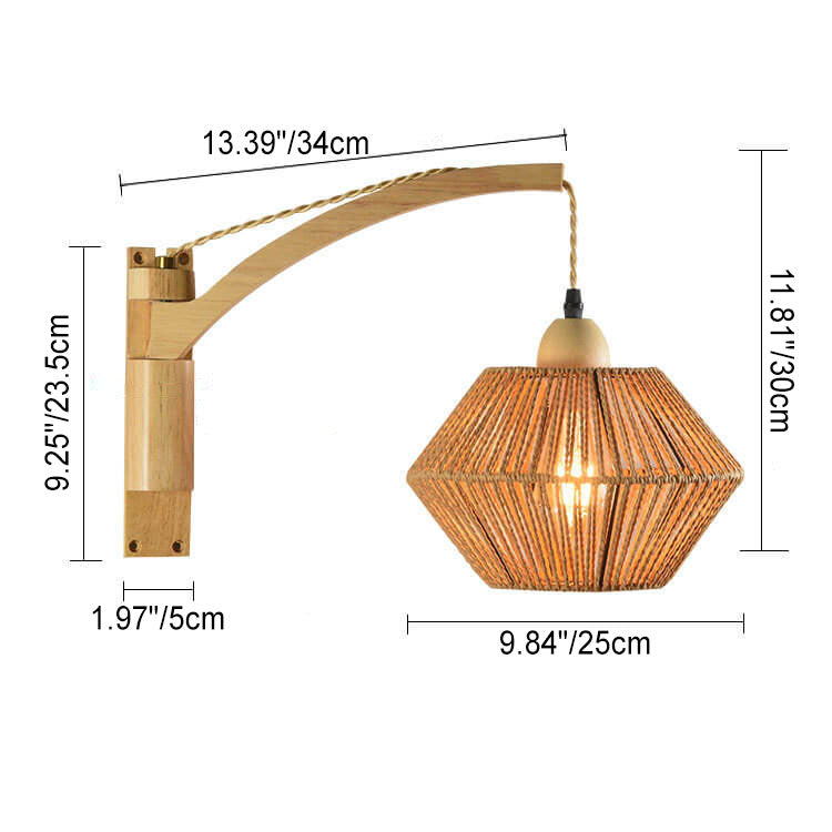 Vintage Simple Rope Weaving Lantern Cage Wood 1-Light Wall Sconce Lamp