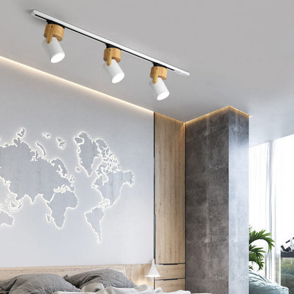 Minimalist Wooden Long Spotlight Track Light 1/3 Light LED Flush Mount Ceiling Light