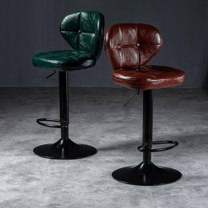 Modern Minimalist Square Oiled Wax Leather Metal Bar Stool Backrest Armless For Dining Room