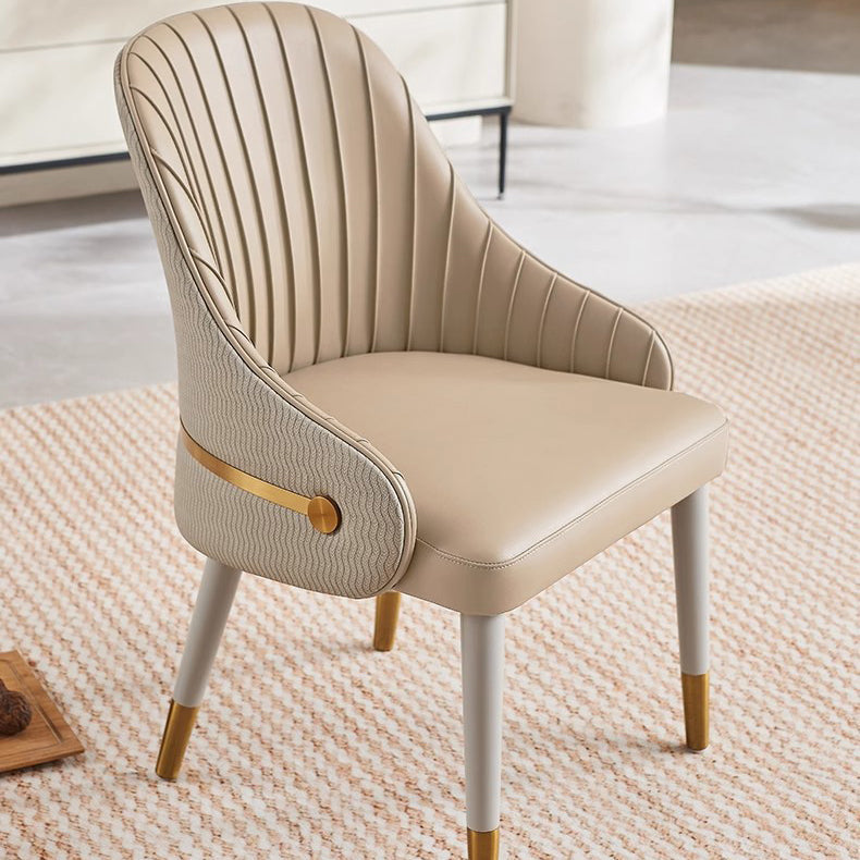 Modern Minimalist Square Pleated PU Leather Metal Foam Dining Chair Four Legs Backrest For Dining Room