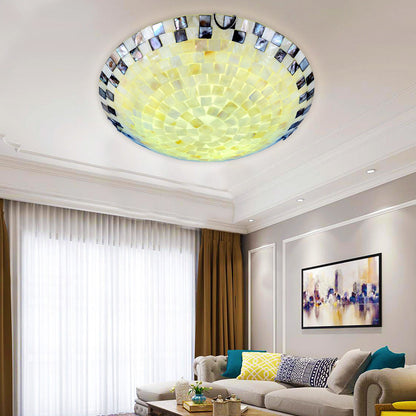 Tiffany Mediterranean Mosaic Shell Round LED Flush Mount Ceiling Light