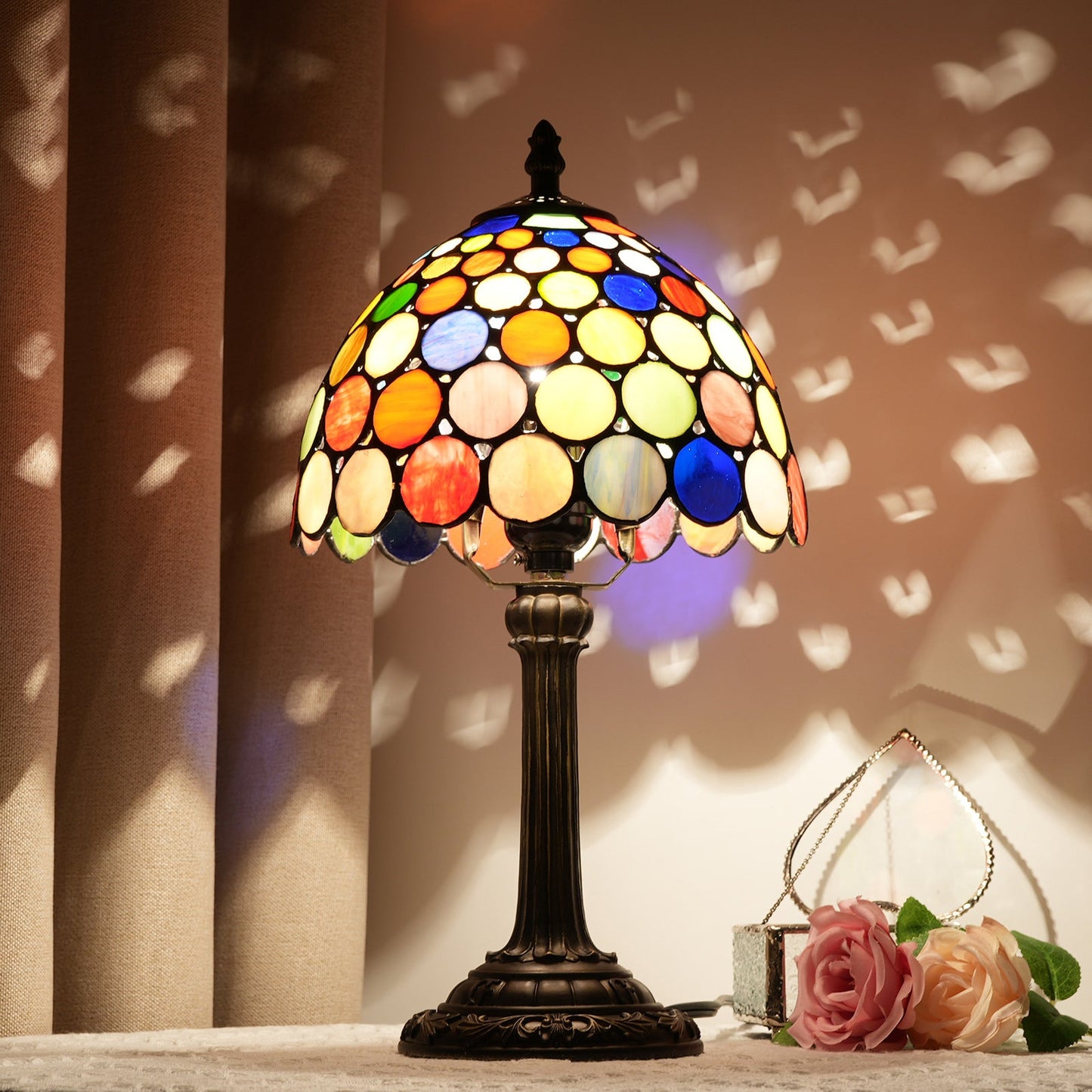 Traditional Tiffany Resin Glass Dome Round 1-Light Table Lamp For Bedside