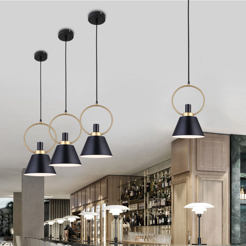 Contemporary Nordic Cone Shade Gold Ring 1-Light Pendant Light For Dining Room