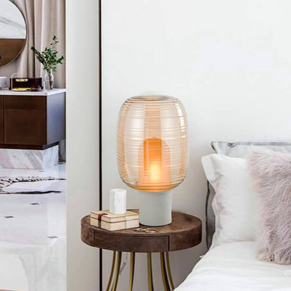 Modern Minimalist Striped Oval Glass 1-Light Table Lamp