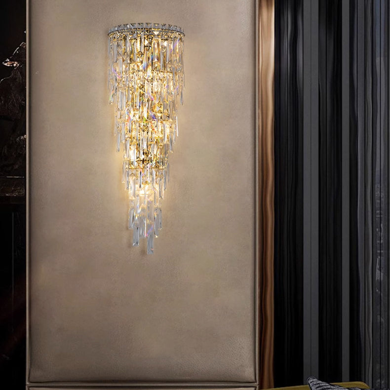 Contemporary Luxury Crystal Tassel Half Post 1-Light Wall Sconce Lamp For Living Room