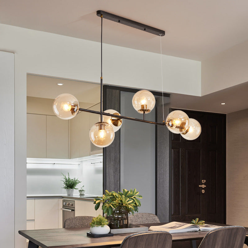 Contemporary Nordic Iron Glass Strip Ball 6-Light Island Light Chandeliers For Dining Room