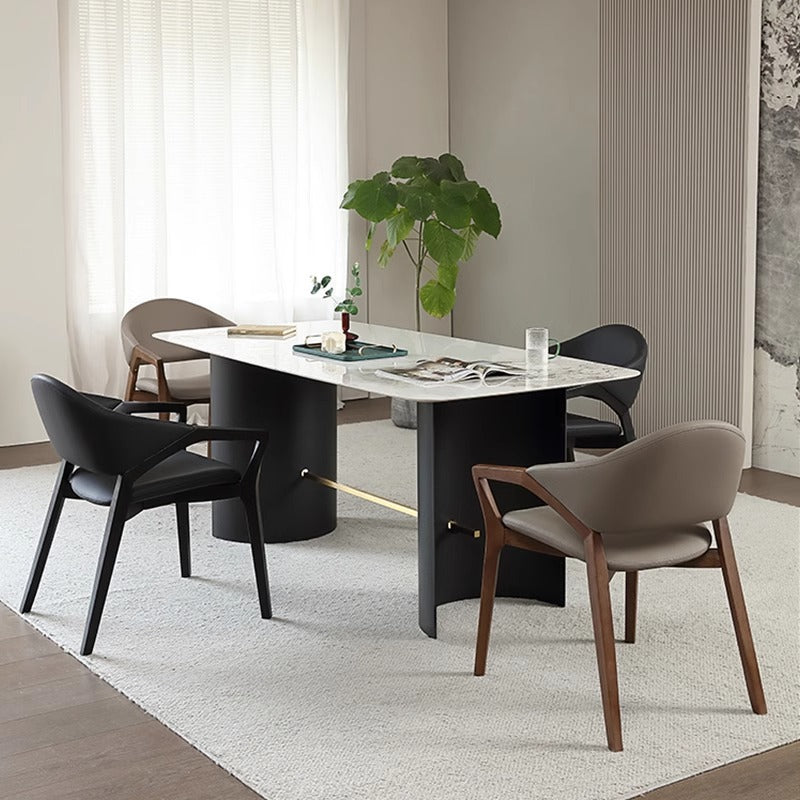 Contemporary Scandinavian PU Leather Ash Wood Sponge Square Dining Chair Backrest Armrest For Dining Room