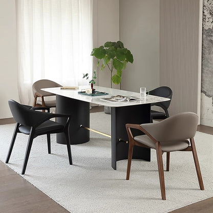 Contemporary Scandinavian PU Leather Ash Wood Sponge Square Dining Chair Backrest Armrest For Dining Room