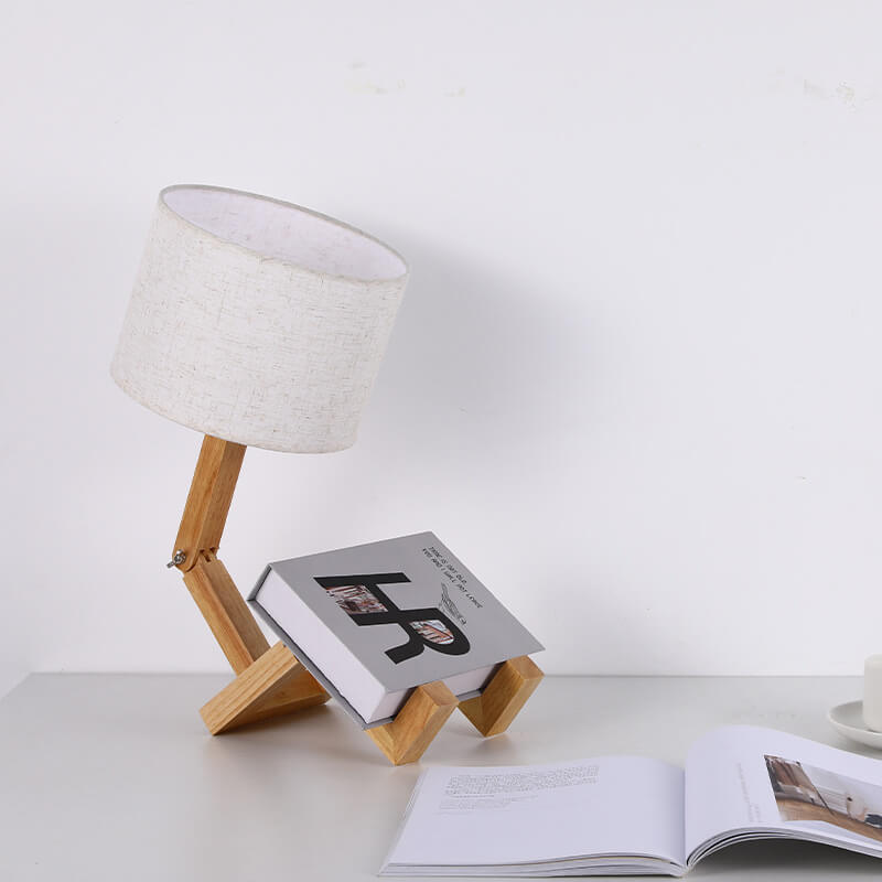 Nordic Creative Fabric Solid Wood Robot 1-Light Table Lamp