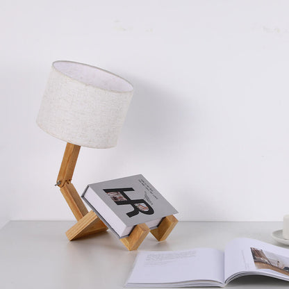 Nordic Creative Fabric Solid Wood Robot 1-Light Table Lamp