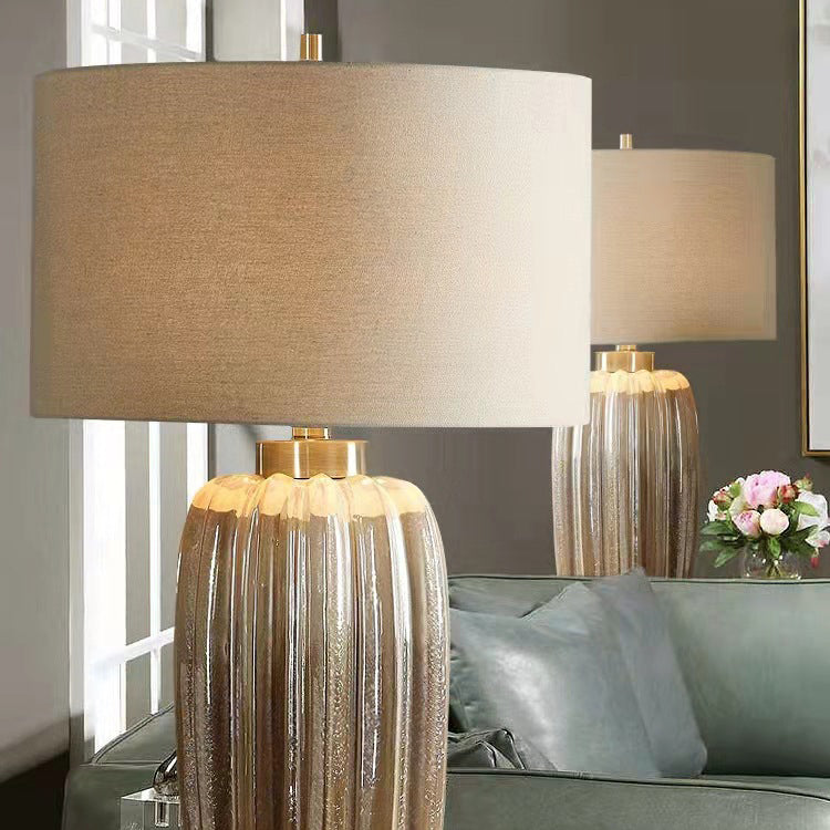 Traditional Vintage Column Ceramic Fabric 1-Light Table Lamp For Living Room