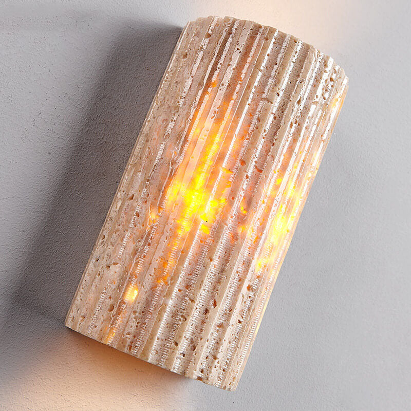 Japanese Wabi-sabi Yellow Travertine Half-Cylinder LED Wall Sconce Lamp