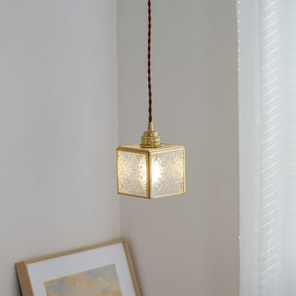 Modern Creative Stripe Square Glass Brass 1-Light Pendant Light