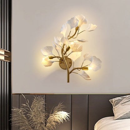 Modern Minimalist Ginkgo Leaf Iron Acrylic 4-Light Wall Sconce Lamp For Living Room