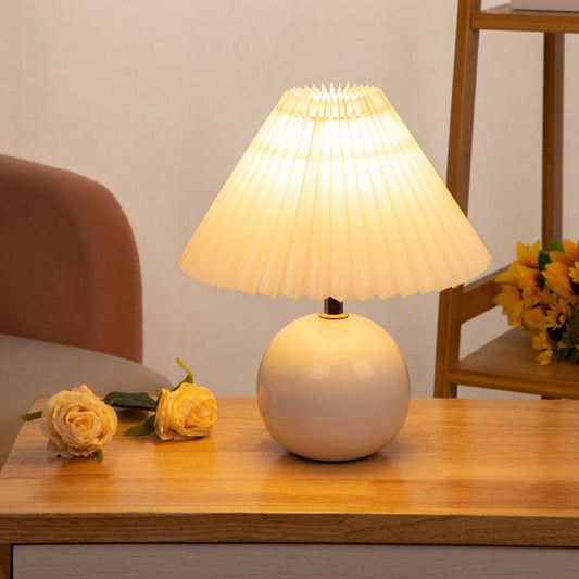 Modern Minimalist Round Pleated Ceramic PVC 1-Light Table Lamp For Bedroom
