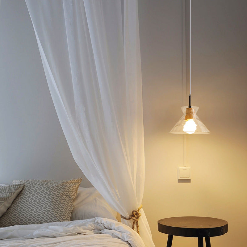 Japanese Minimalist Ash Wood Glass Round 1-Light Pendant Light