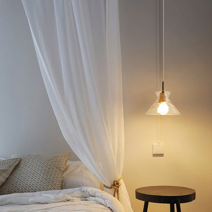 Japanese Minimalist Ash Wood Glass Round 1-Light Pendant Light