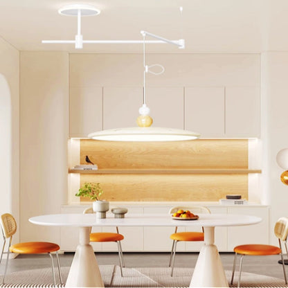 Contemporary Nordic Iron Flying Saucer Shade LED Displaceable Rocker Arm Pendant Light For Dining Room