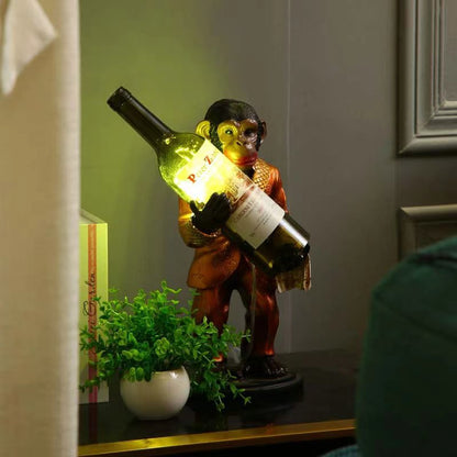 Contemporary Creative Orangutan Wine Bottle Glass Resin 1-Light Table Lamp For Living Room