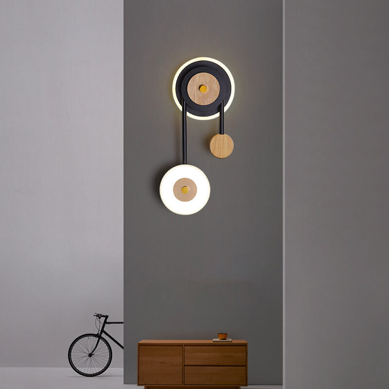 Nordic Creative Round Wood Acrylic Ring LED Wall Sconce Lamp