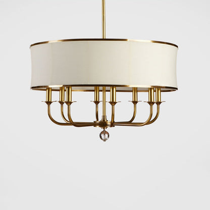 Contemporary Nordic Copper Iron Fabric Round Candle-Holder 8-Light Chandelier For Dining Room