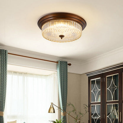 Contemporary Retro Metal Glass Round Ripple LED Flush Mount Ceiling Light For Living Room