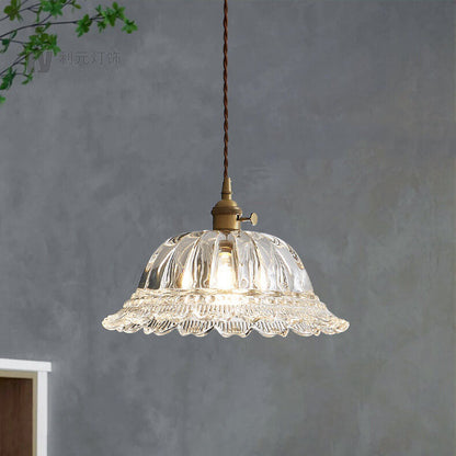 Nordic Vintage Floral Glass Brass 1-Light Pendant Light