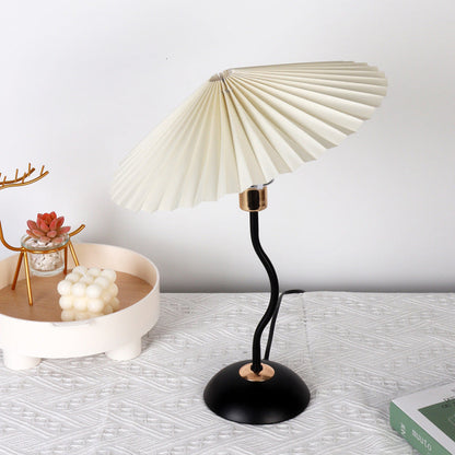 Contemporary Nordic Pleated Fabric Round Shade Iron Frame 1-Light Table Lamp For Study