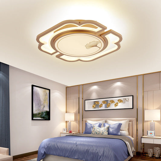 Traditioanl Chinese Iron Aluminum Acrylic Round Rectangular Square Ginkgo Leaf LED Semi-Flush Mount Ceiling Light For Living Room