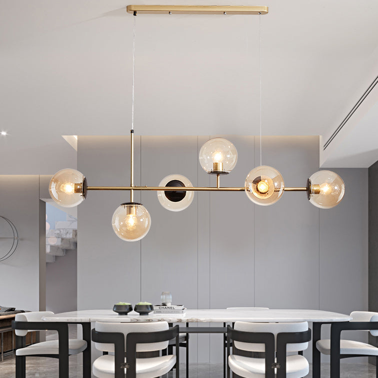 Contemporary Nordic Iron Glass Strip Ball 6-Light Island Light Chandeliers For Dining Room