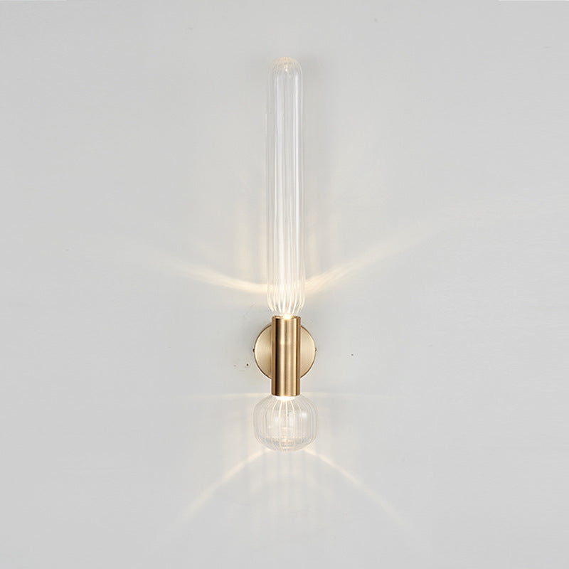 مصباح حائط LED بتصميم أسطواني مخطط من الزجاج والحديد بتصميم عصري بسيط لغرفة المعيشة 