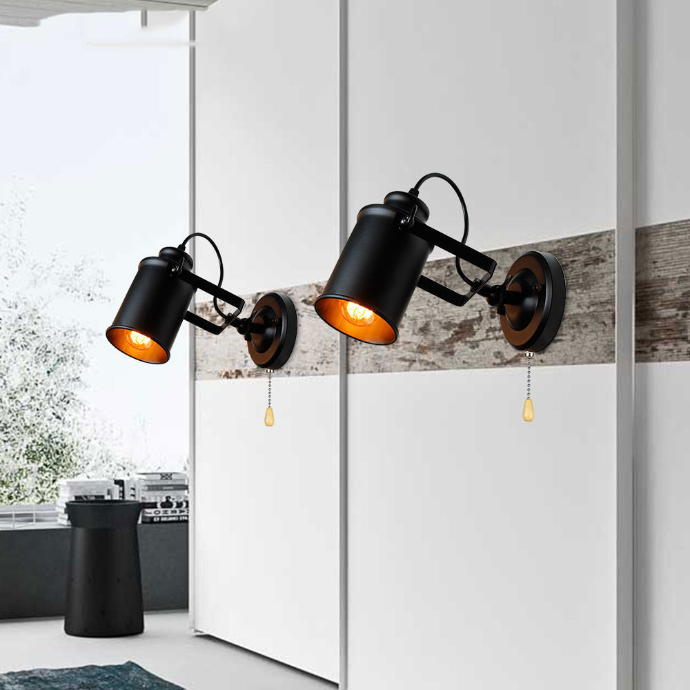Contemporary Industrial Cylindrical Iron 1-Light Spotlight Wall Sconce Lamp For Living Room