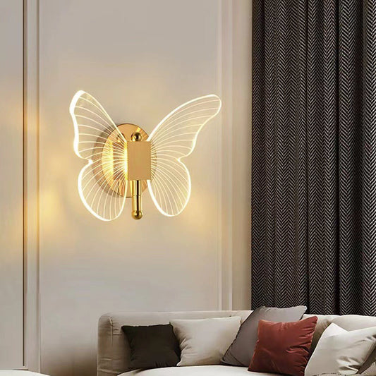 مصباح حائط LED معدني على شكل فراشة من الأكريليك بتصميم عصري بسيط لغرفة النوم 