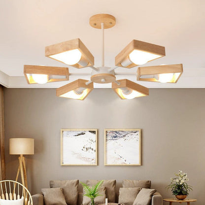 Contemporary Scandinavian Windmill Iron Wood 3/5/6/8 Light Chandelier For Living Room