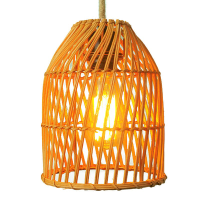 Vintage Rattan Weaving  Dome Column 1-Light Pendant Light
