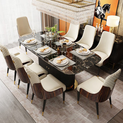 Contemporary Nordic Microfiber Leather Wood Stainless Steel Sponge Dining Chair Backrest Armrest For Dining Room