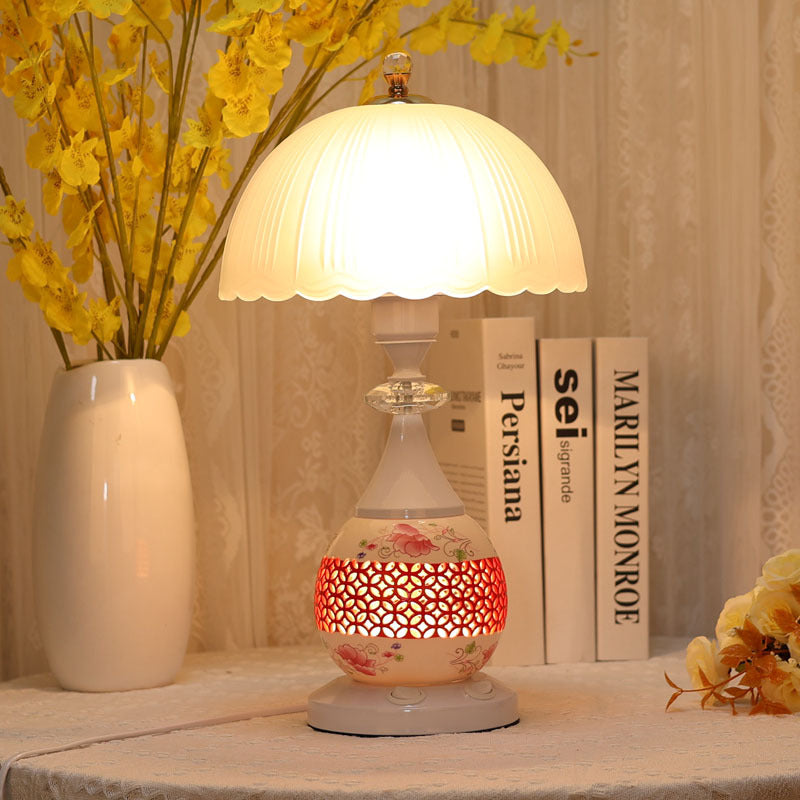 Contemporary Scandinavian Flower Umbrella Glass Ceramic 1-Light Table Lamp For Bedroom