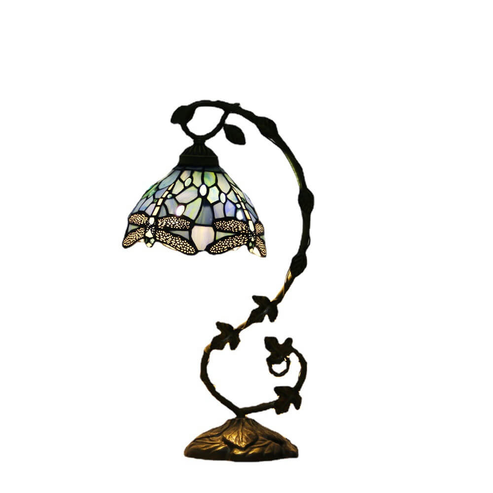 European Tiffany Dragonfly Stained Glass Vine 1-Light Table Lamp