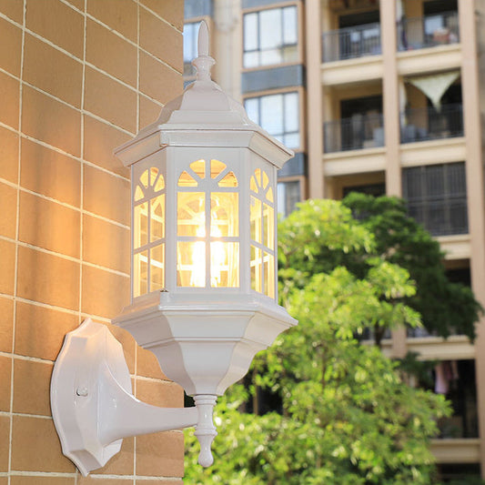 Traditional European Aluminum Alloy Castle Design Glass 1-Light Waterproof Wall Sconce Lamp For Outdoor Patio
