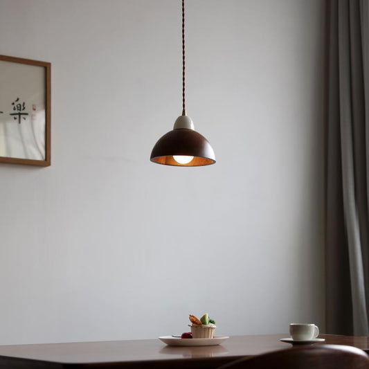 Nordic Minimalist Walnut Dome Ceramic 1-Light Pendant Light