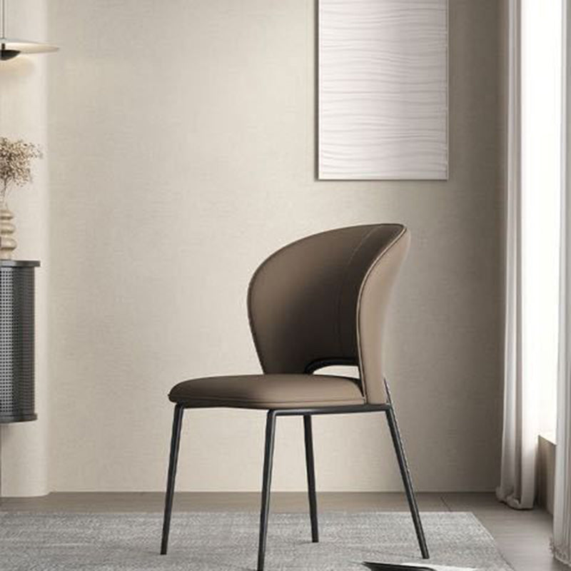 Modern Minimalist Microfiber Cat Scratching Leather Carbon Steel Square Curved Dining Chair Backrest For Dining Room