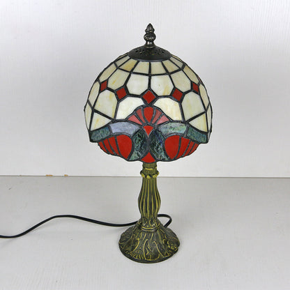 Tiffany Vintage Stained Glass Flower Dome 1-Light Table Lamp
