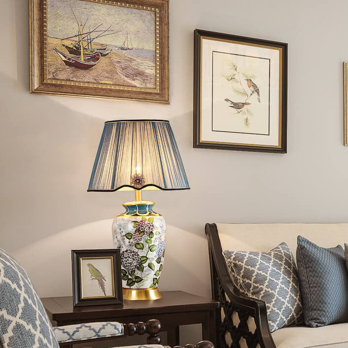 Modern Luxury Painted Fabric Ceramic 1-Light Table Lamp