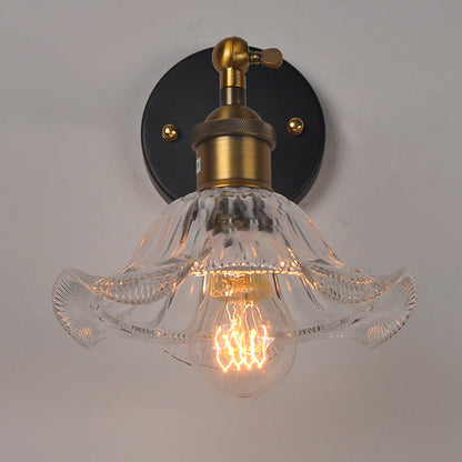 Contemporary Retro Iron Glass Flower 1-Light Wall Sconce Lamp For Bedside