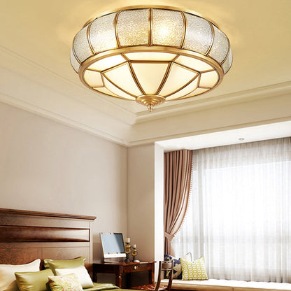 Traditional European Flying Saucer Shaped Half Round Globe Copper Glass 3/4/6 Light Flush Mount Ceiling Light For Living Room