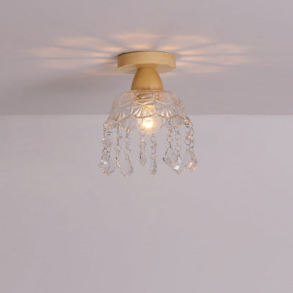 Japanese Minimalist Log Glass 1-Light Semi-Flush Mount Light
